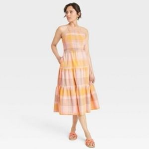 Spring Print Smocked Maxi Dress size Large Universal Thread